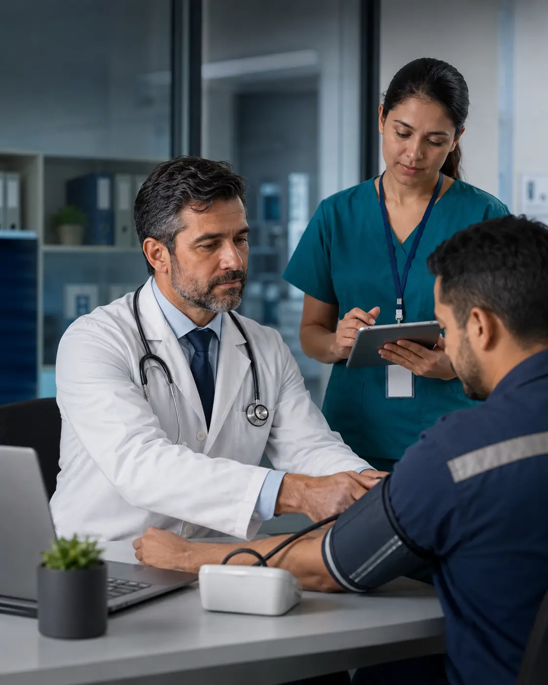 Equipe multidisciplinar em atendimento de saúde ocupacional