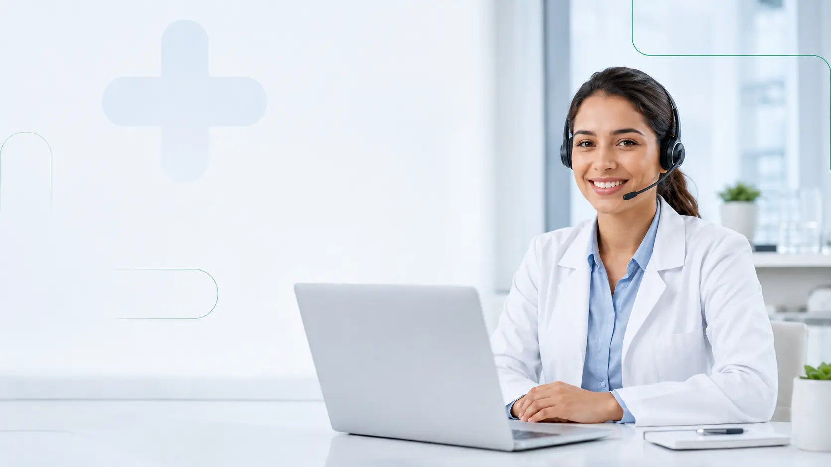 Profissional de saúde em atendimento corporativo